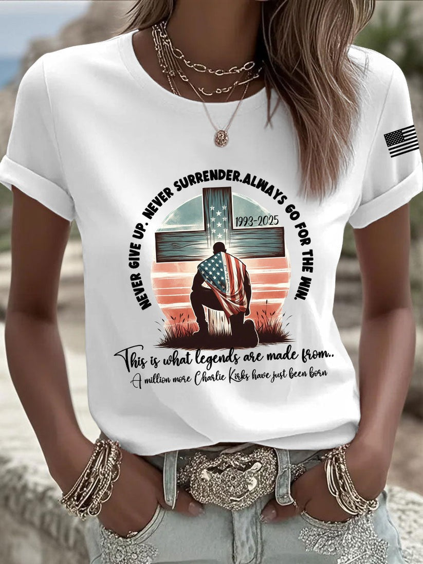 Charlie Kirk Patriotic Never Give Up T-Shirt Gift For America Lovers and Supporters - Liberish