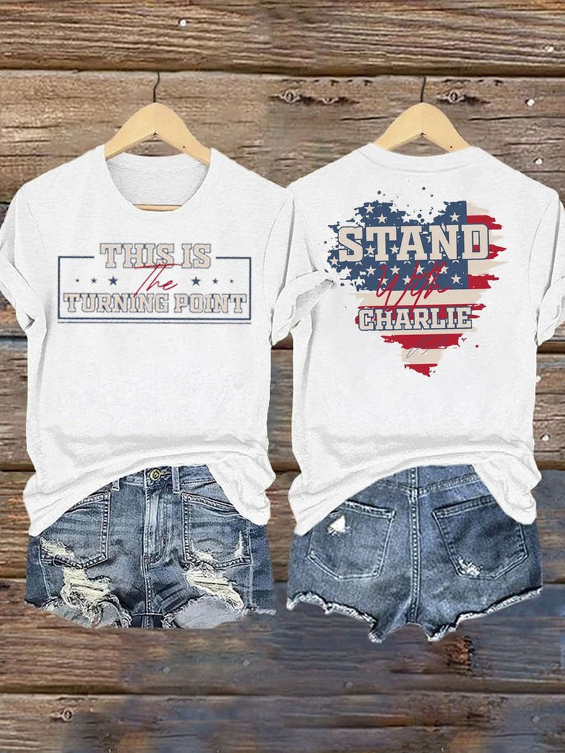 Charlie Kirk Turning Point Iron On Short Sleeve T-Shirt Best Gift For America Lovers and Supporters - Liberish