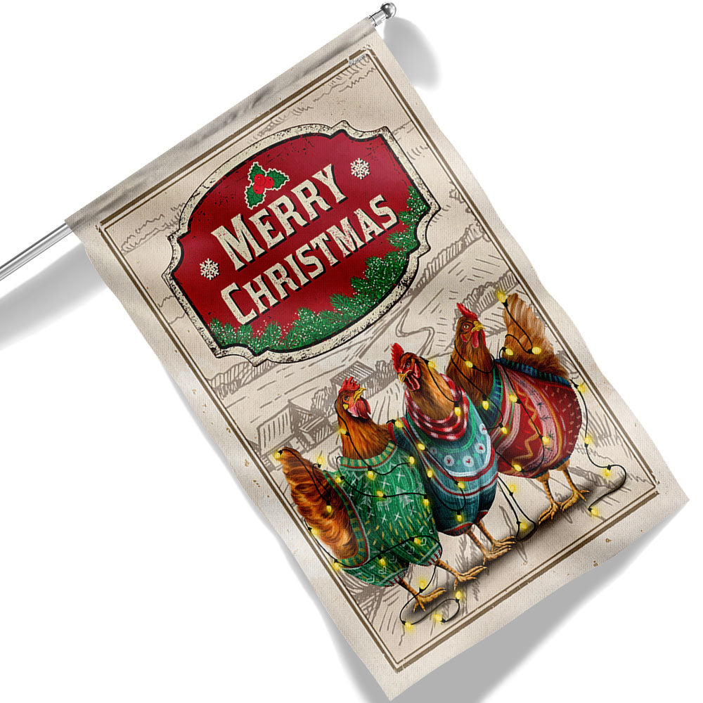 Chicken Christmas Flag Three Hens With Light Vintage Flag - Liberish