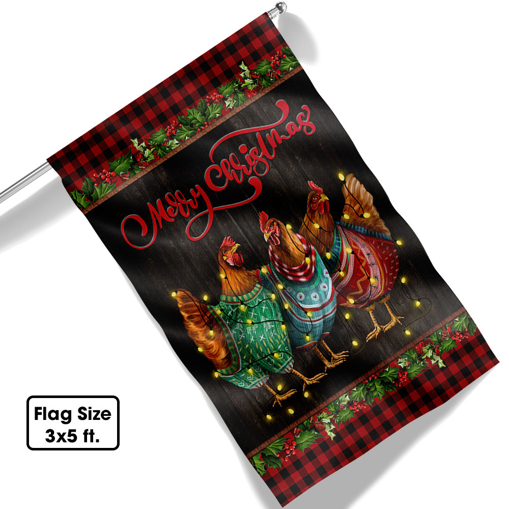 Chicken Hen Christmas Flag Three Hens - Liberish