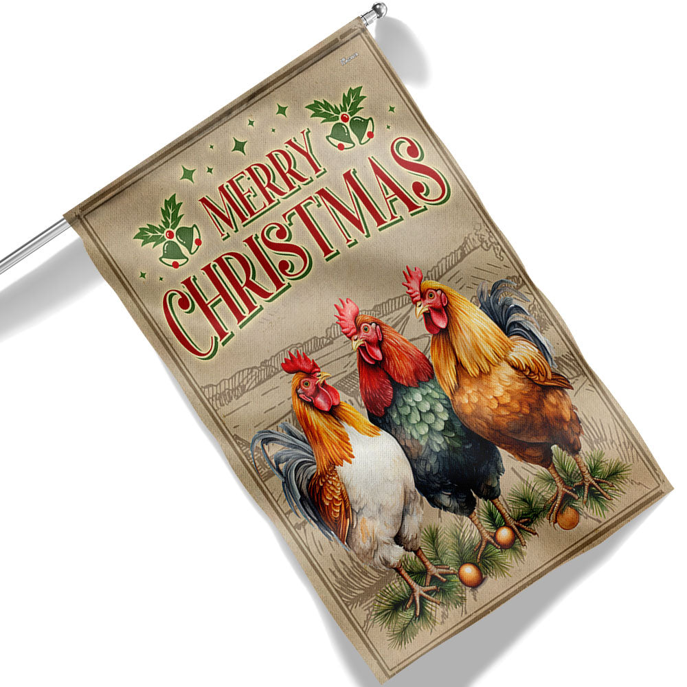 Chickens Christmas Flag Three Hens In Christmas - Liberish