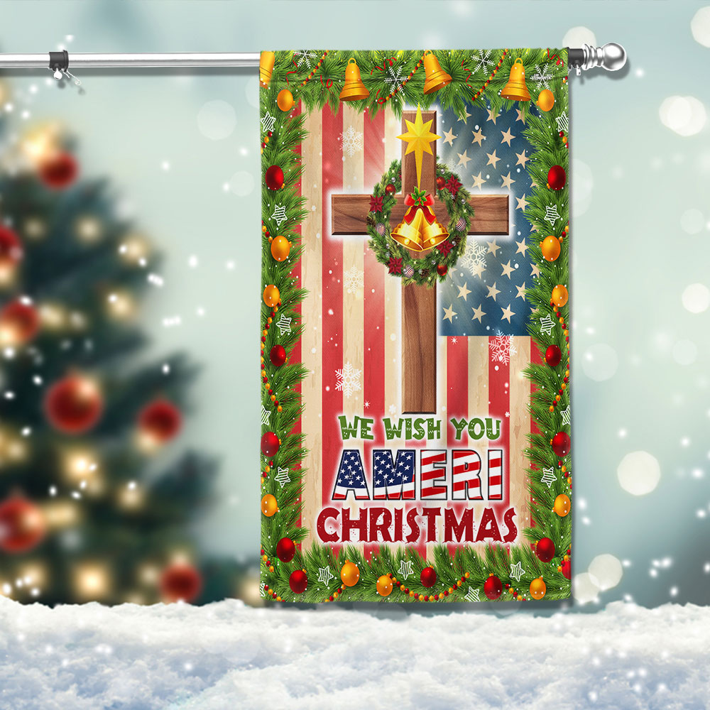 Christian Cross American Flag We Wish You Ameri Christmas Flag - Liberish