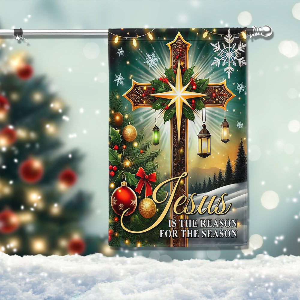 Christian Cross Christmas Flag Jesus Is The Reason For The Season Flag - Liberish
