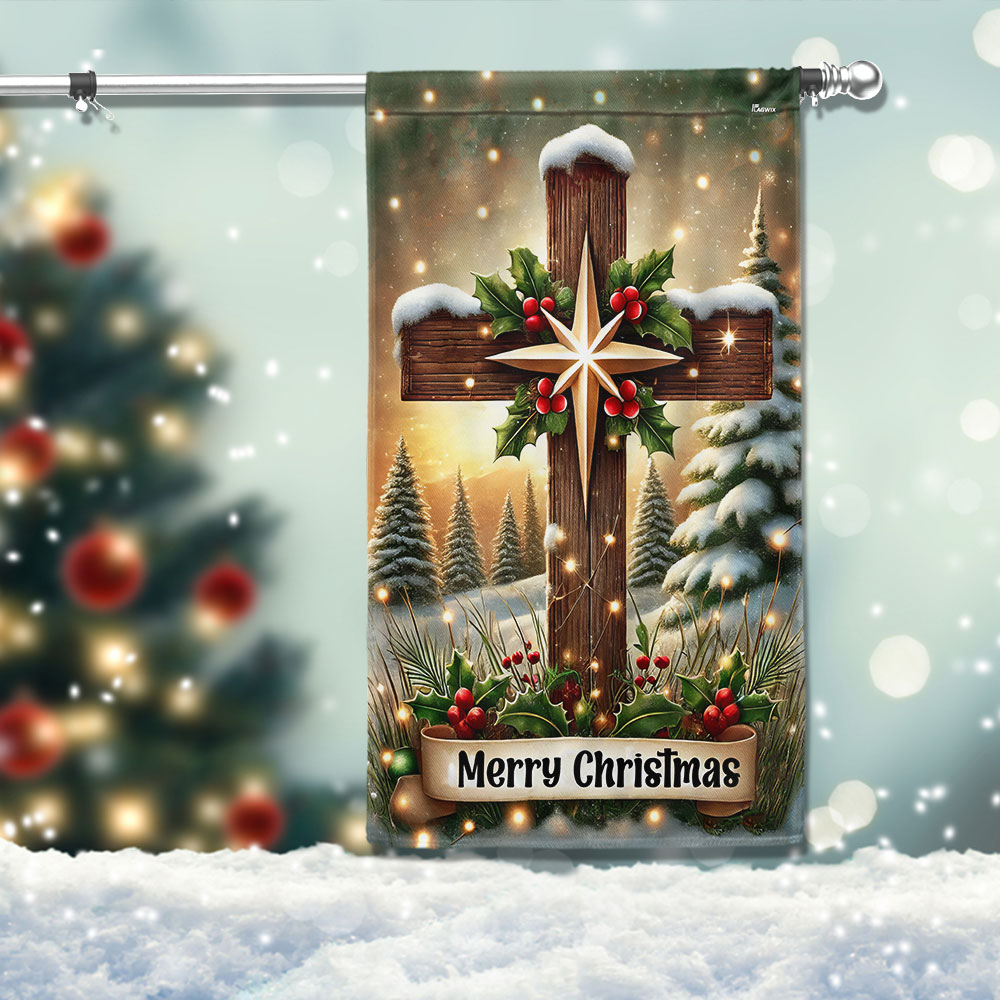 Christian Cross Merry Christmas Jesus Flag - Liberish