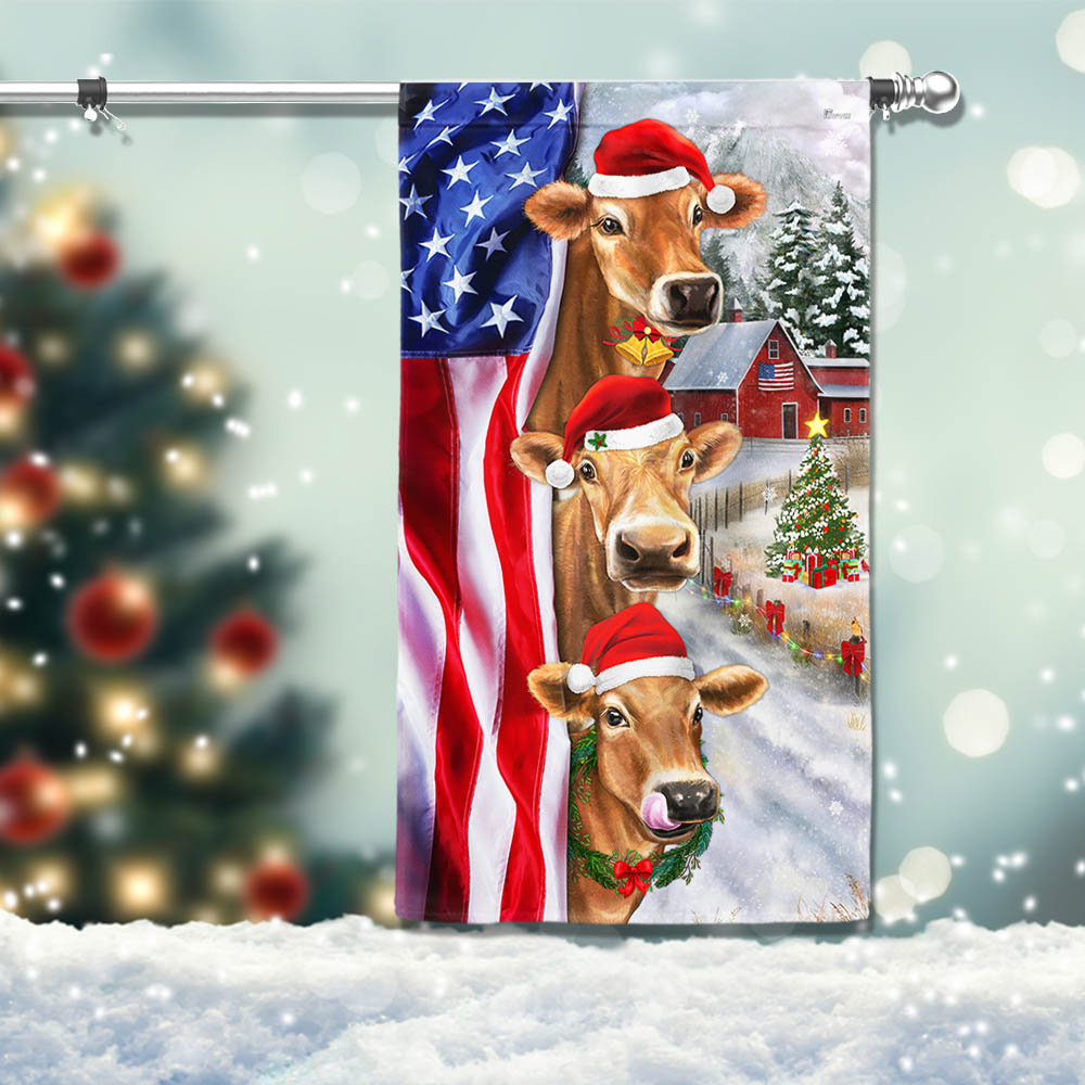 Christmas Cattle Cow American Flag - Liberish