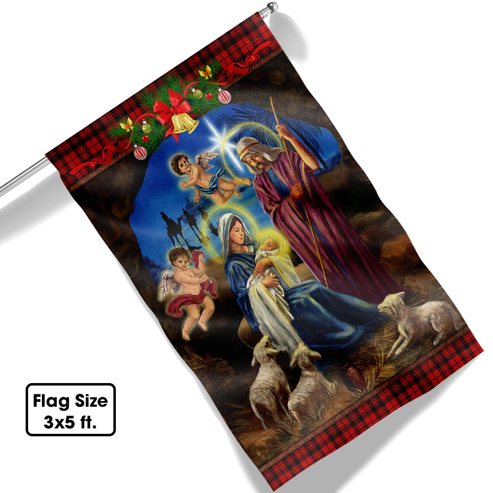 Christmas Flag Nativity Scene Oh Holy Night Jesus Was Born - Liberish