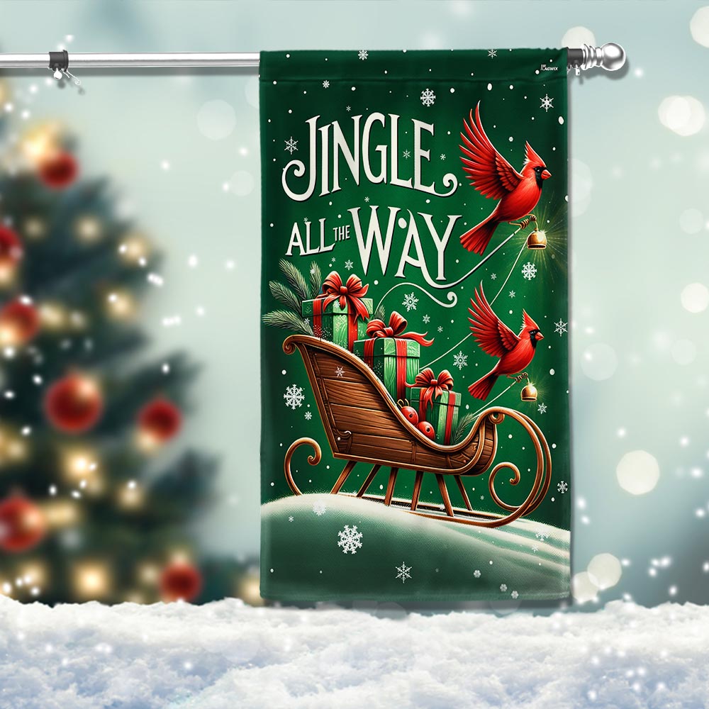 Christmas Flag Wooden Sleigh Cardinal Jingle All The Way - Liberish