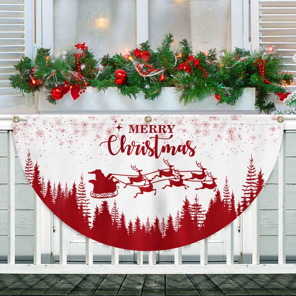 Christmas Half Fan Flag Santa Claus Reindeers Non Pleated Fan Flag - Liberish
