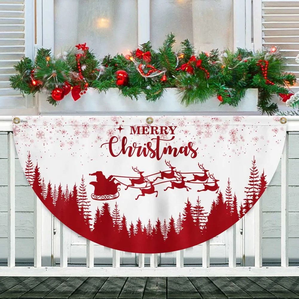 Christmas Half Fan Flag Santa Claus Reindeers Non Pleated Fan Flag - Liberish