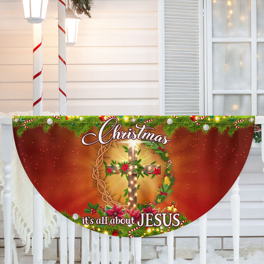 Christmas It S All About Jesus Christian Cross Non Pleated Fan Flag - Liberish
