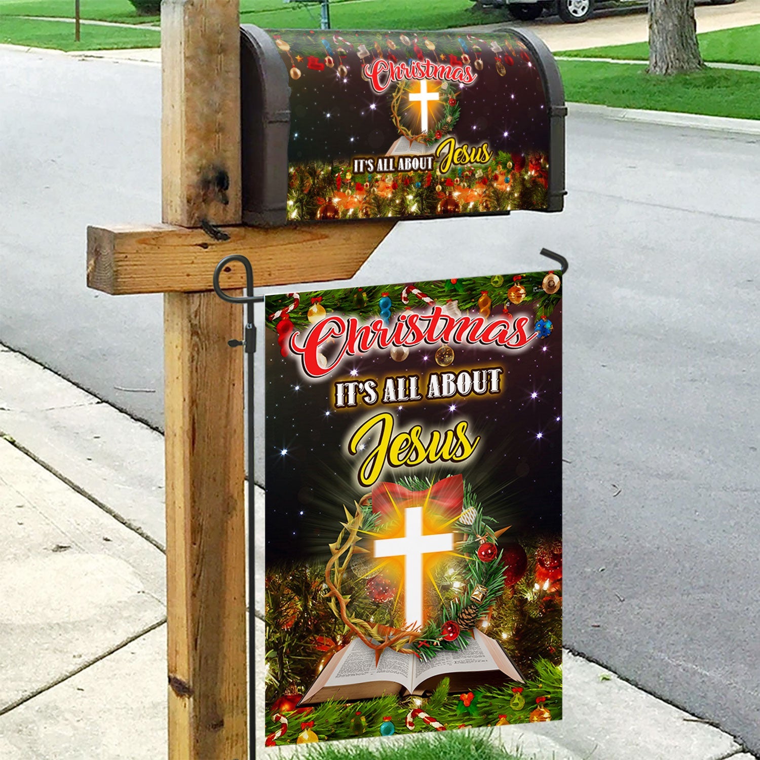 Christmas It S All About Jesus Garden Flag Mailbox Cover - Liberish