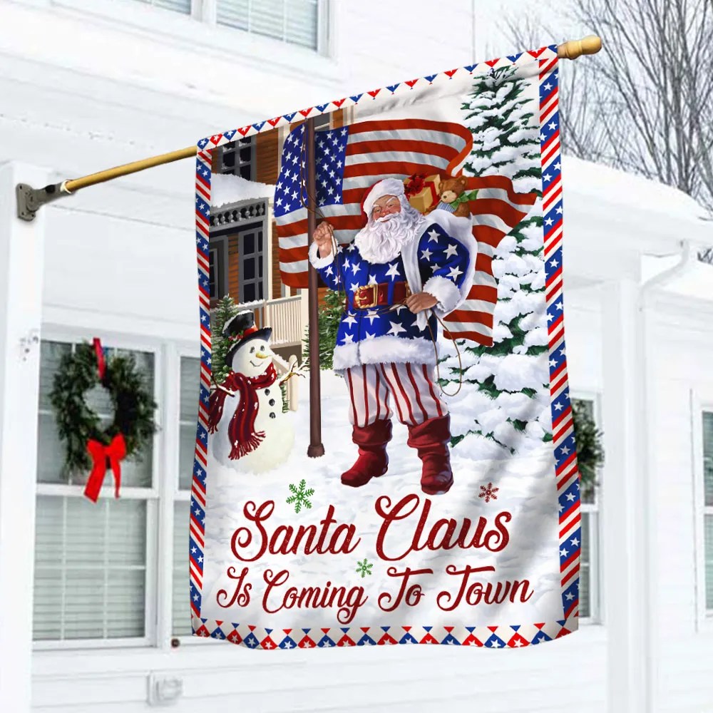 Christmas Joy Flag Santa Claus Is Coming To Town - Liberish