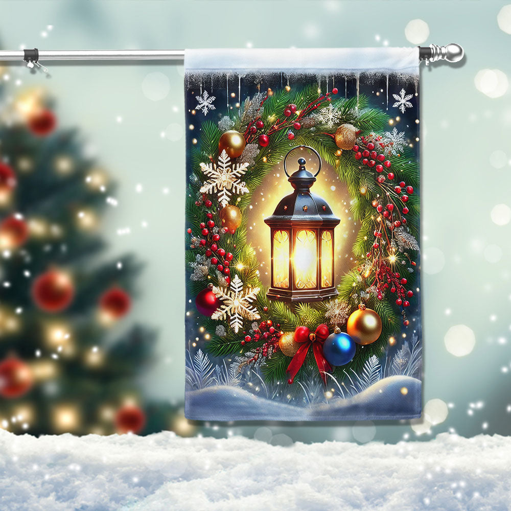 Christmas Lantern Wreath Winter Flag - Liberish
