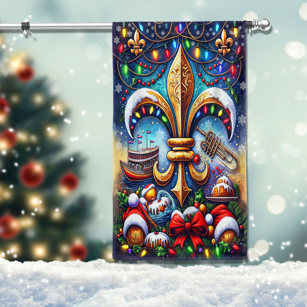 Christmas Louisiana Fleur De Lis Flag - Liberish