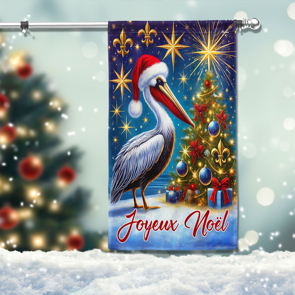 Christmas Louisiana Pelican Bird Joyeux Noel Flag - Liberish
