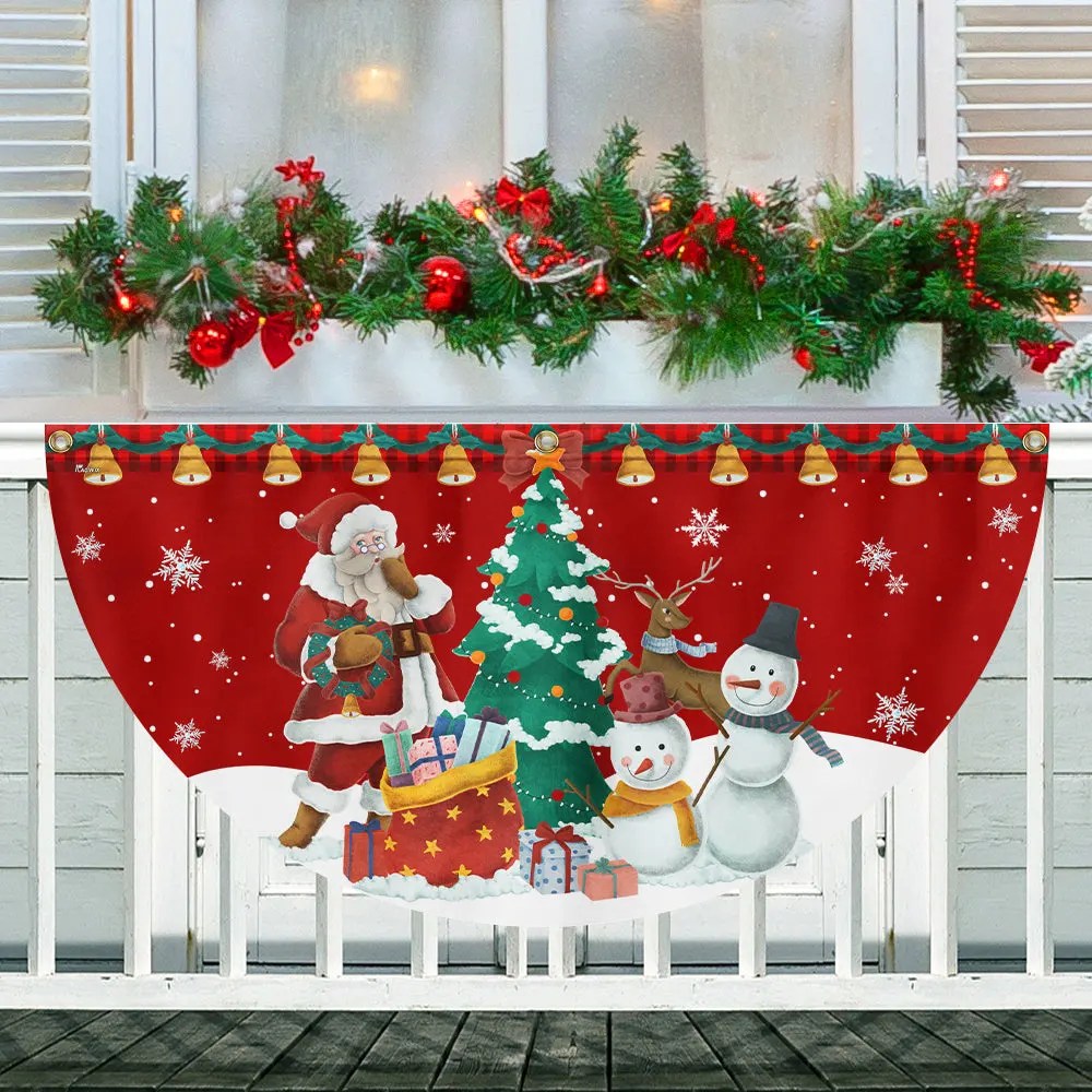 Christmas Santa Claus And Snowman Merry Christmas Non Pleated Fan Flag - Liberish