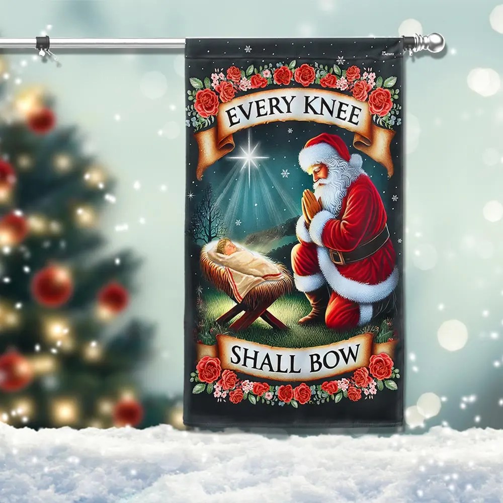 Christmas Santa Claus Every Knee Shall Bow Flag - Liberish