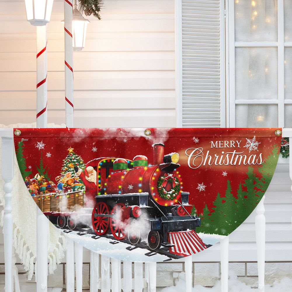 Christmas Santa Train Santa Claus Non Pleated Fan Flag - Liberish