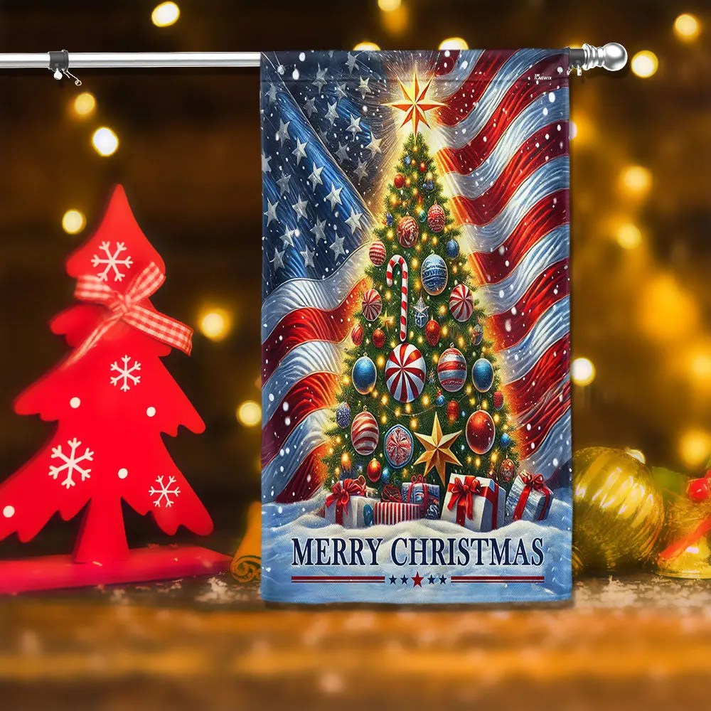 Christmas Tree Merry Christmas American Flag - Liberish