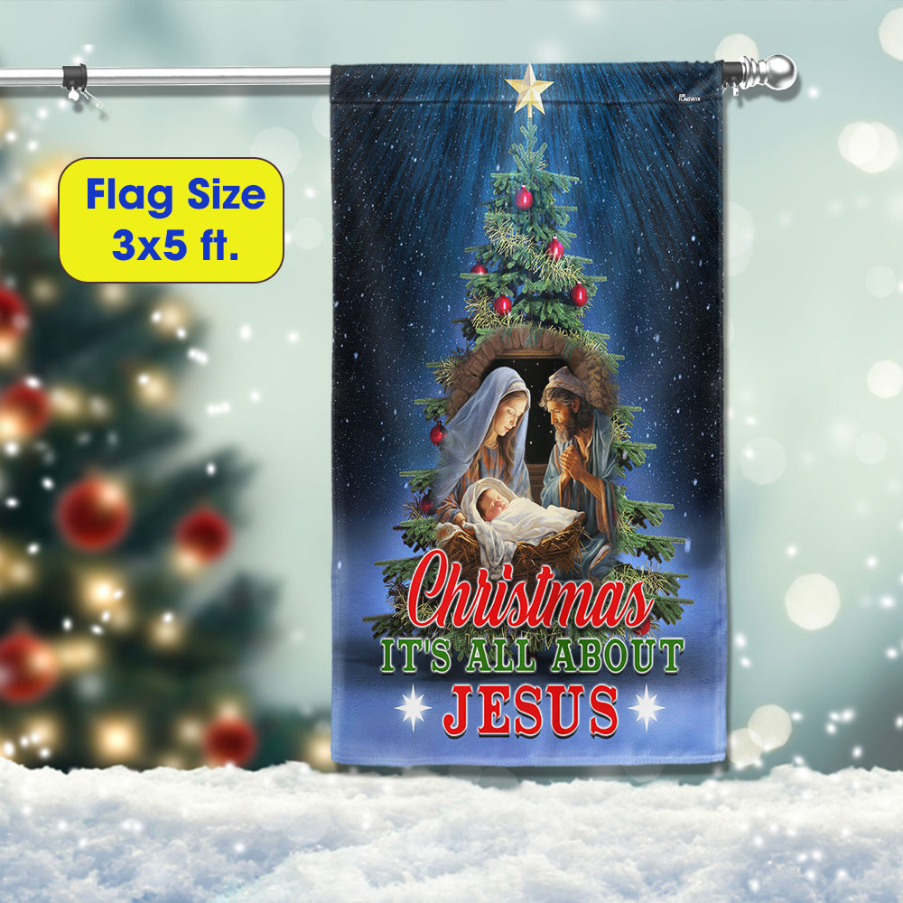 Christmas Tree Nativity O Holy Night Flag Christmas It S All About Jesus - Liberish