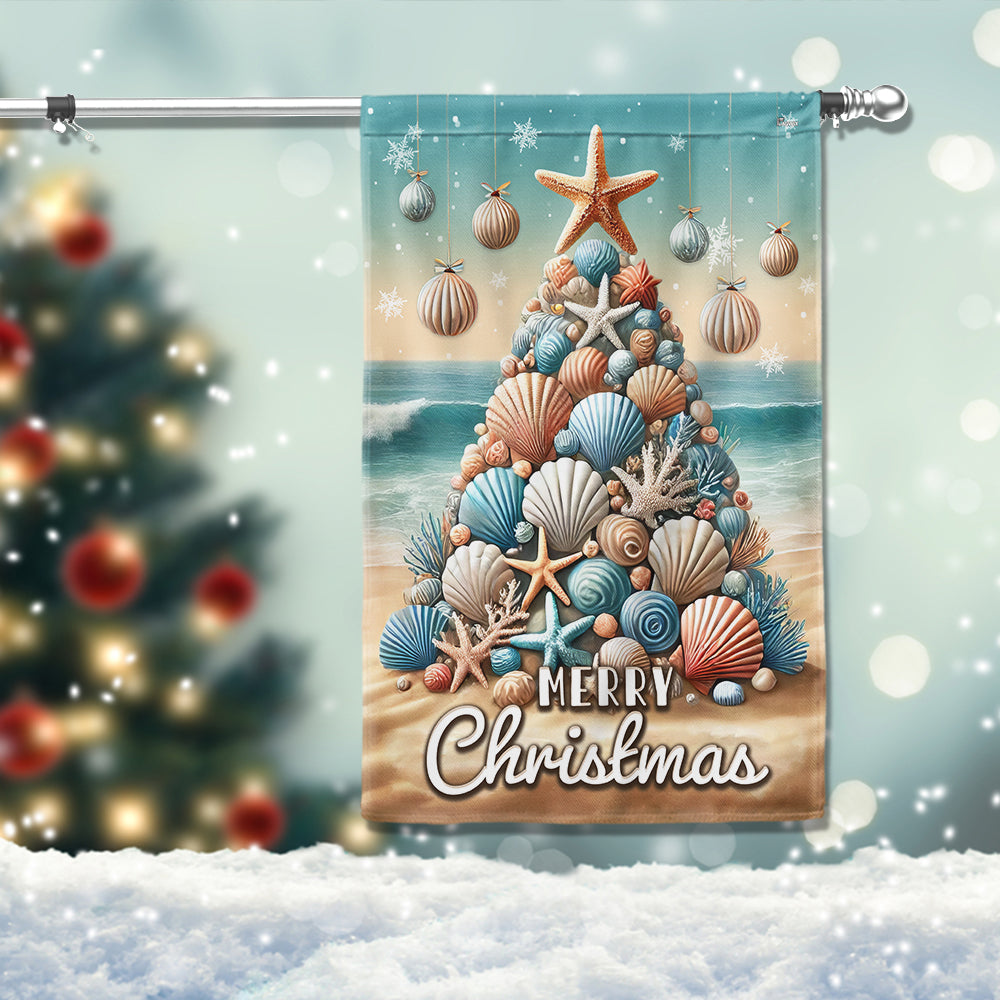 Coastal Beach Winter Merry Christmas Flag - Liberish