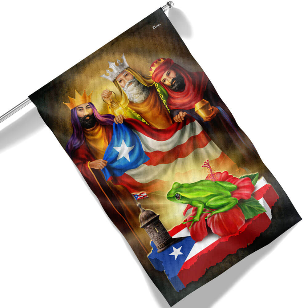 Coqui Frog Three Kings Christmas Puerto Rico Flag - Liberish
