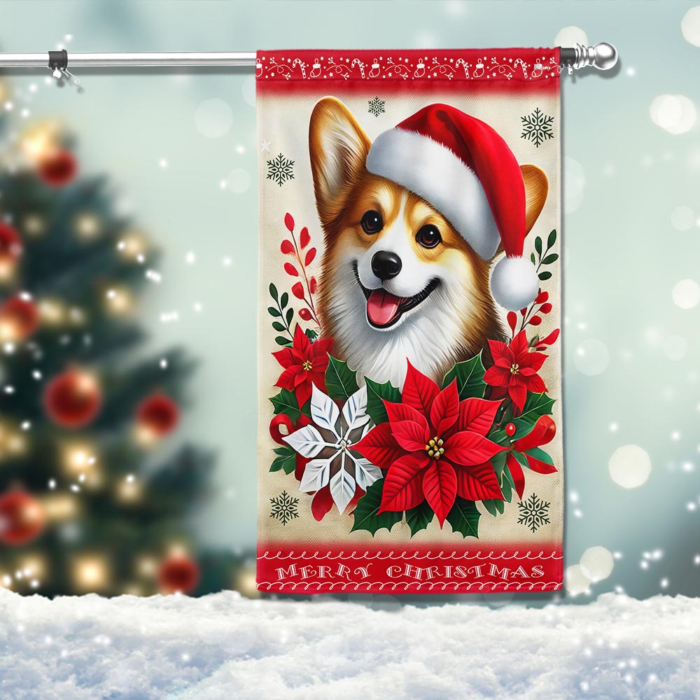 Corgi Dog Merry Christmas Flag - Liberish