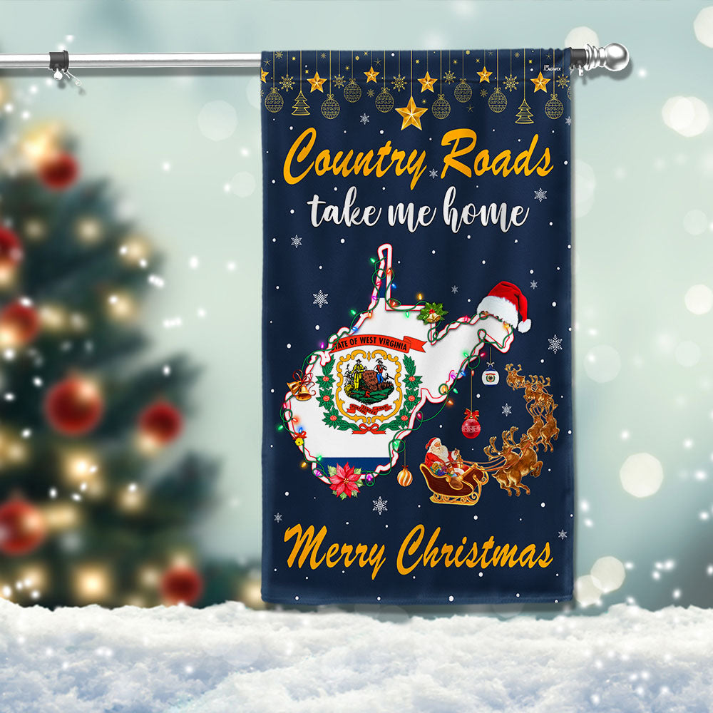 Country Roads Take Me Home Merry Christmas In West Virginia Flag - Liberish