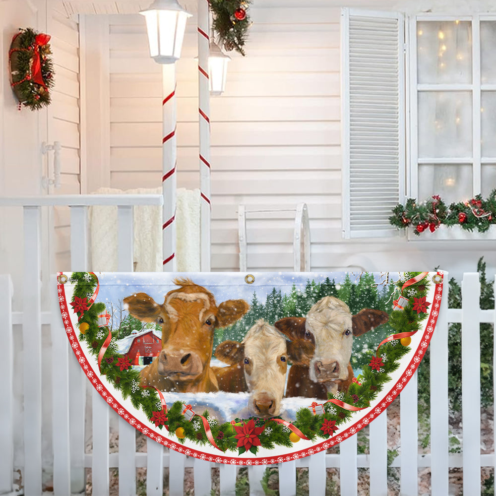 Cow Cattle Christmas Farm Non Pleated Fan Flag - Liberish