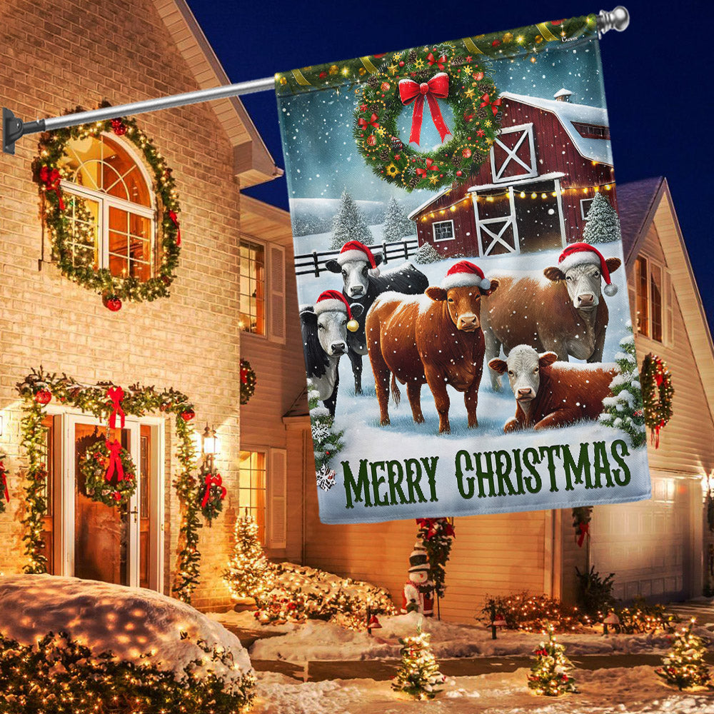 Cow Cattle Farm Christmas Flag Christmas 2025 - Liberish
