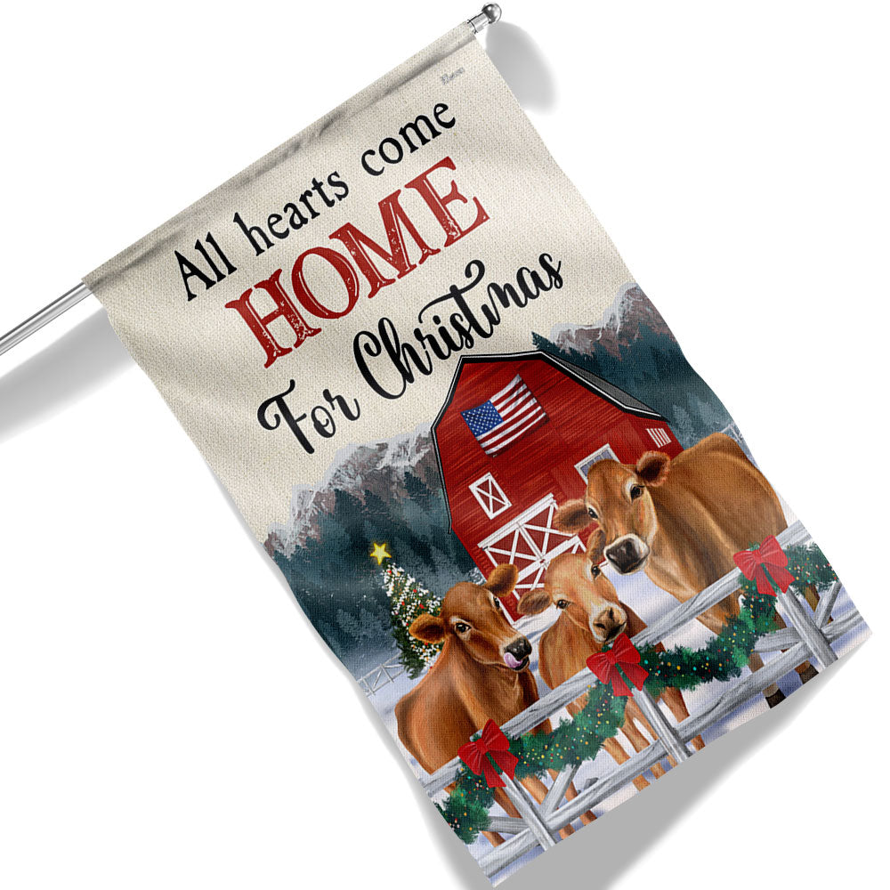 Cow Christmas Flag All Hearts Come Home For Christmas Cattle Jersey - Liberish