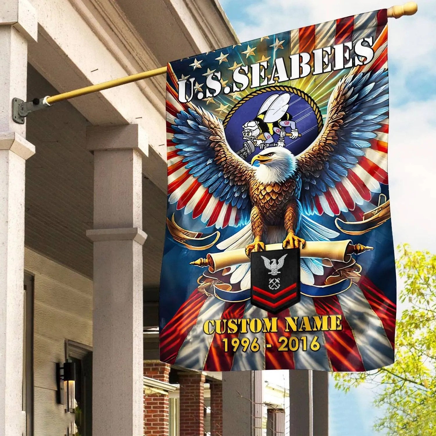 Custom Eagle US Seabees Flag American Flag Gifts For Seabees Veterans - Liberish