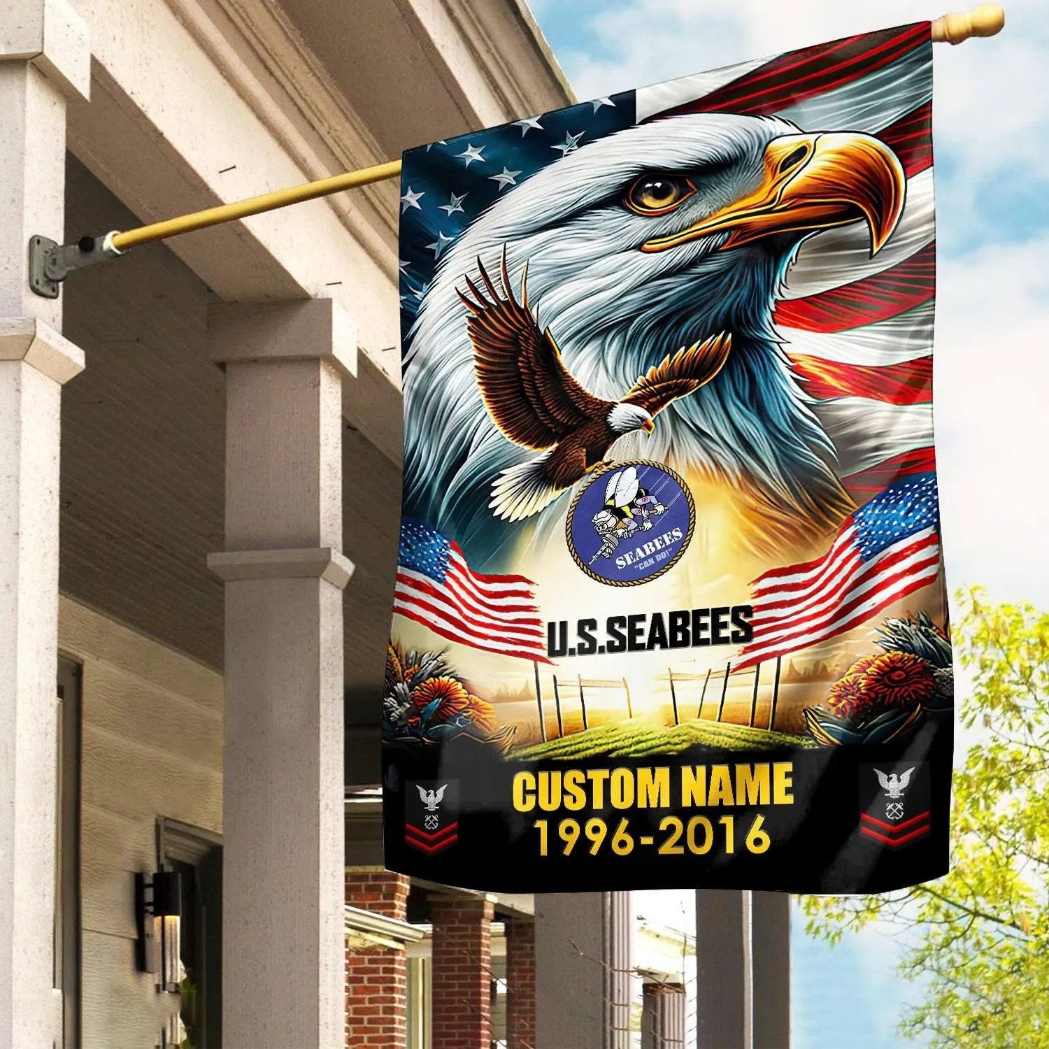 Custom Eagle US Seabees Flag Patriotic Flag Veterans Day Gifts For Seabees - Liberish