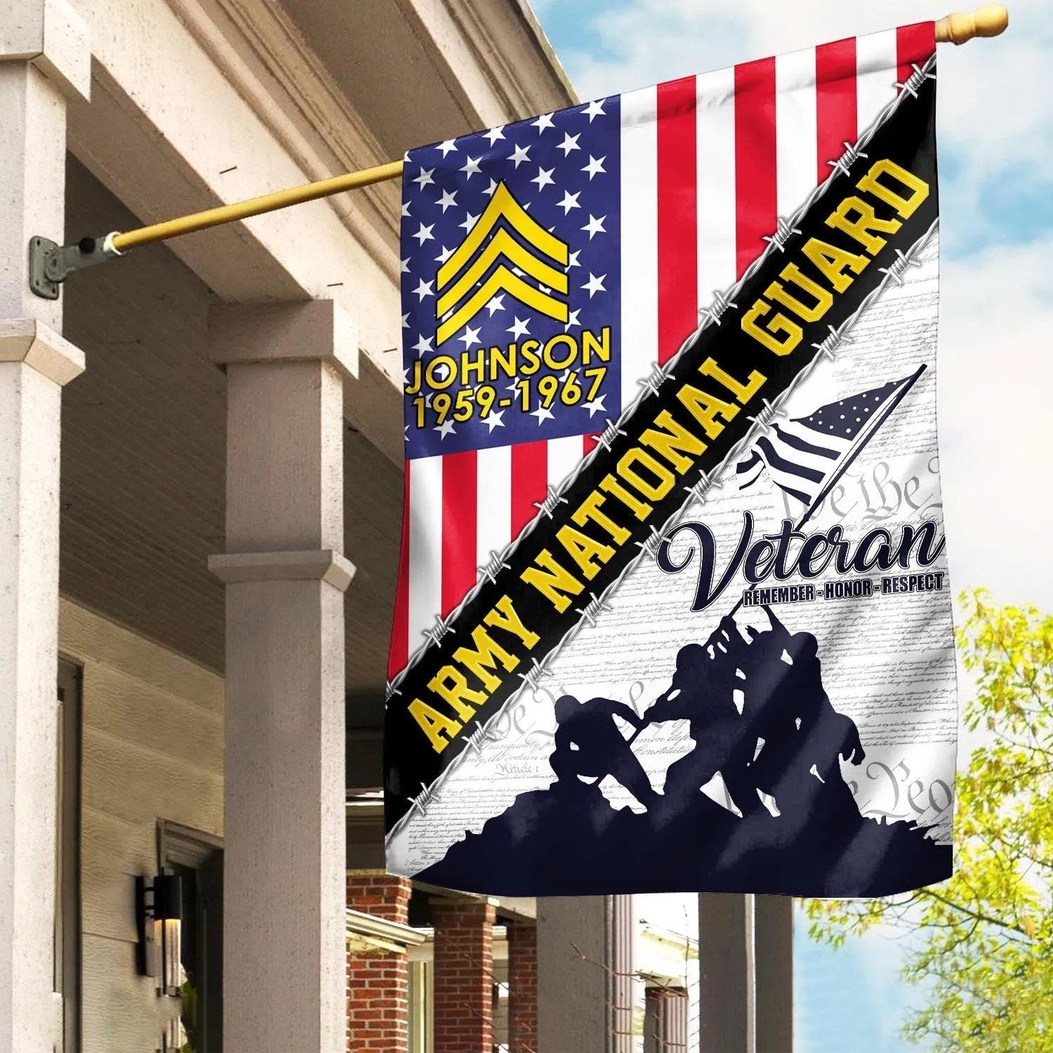 Custom Proud Served US Army National Guard Veteran Flag Pride Military Flag Patriotic Merch - Liberish