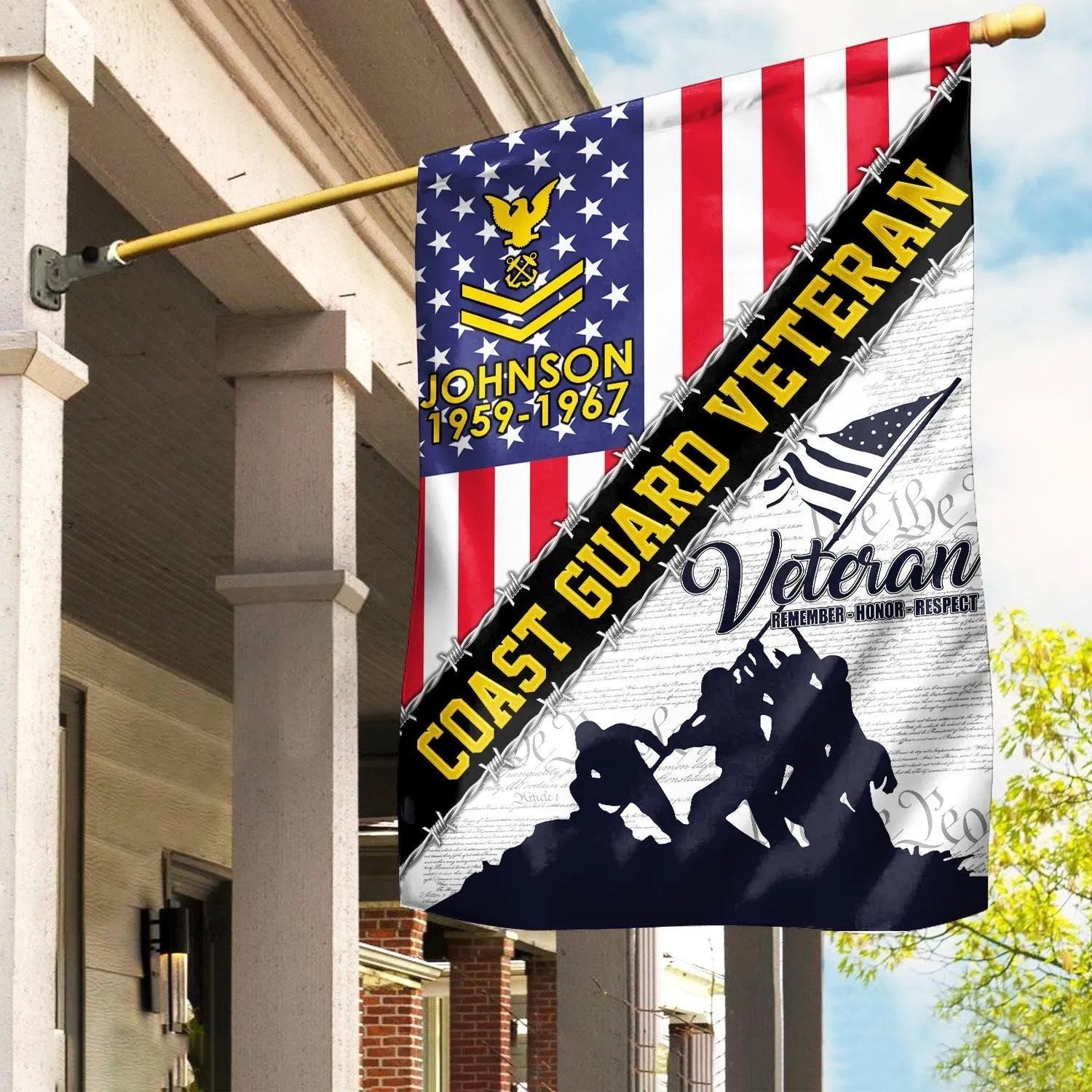 Custom Proud Served US Coast Guard Veteran Flag Pride Military Flag Coast Guard Gifts - Liberish