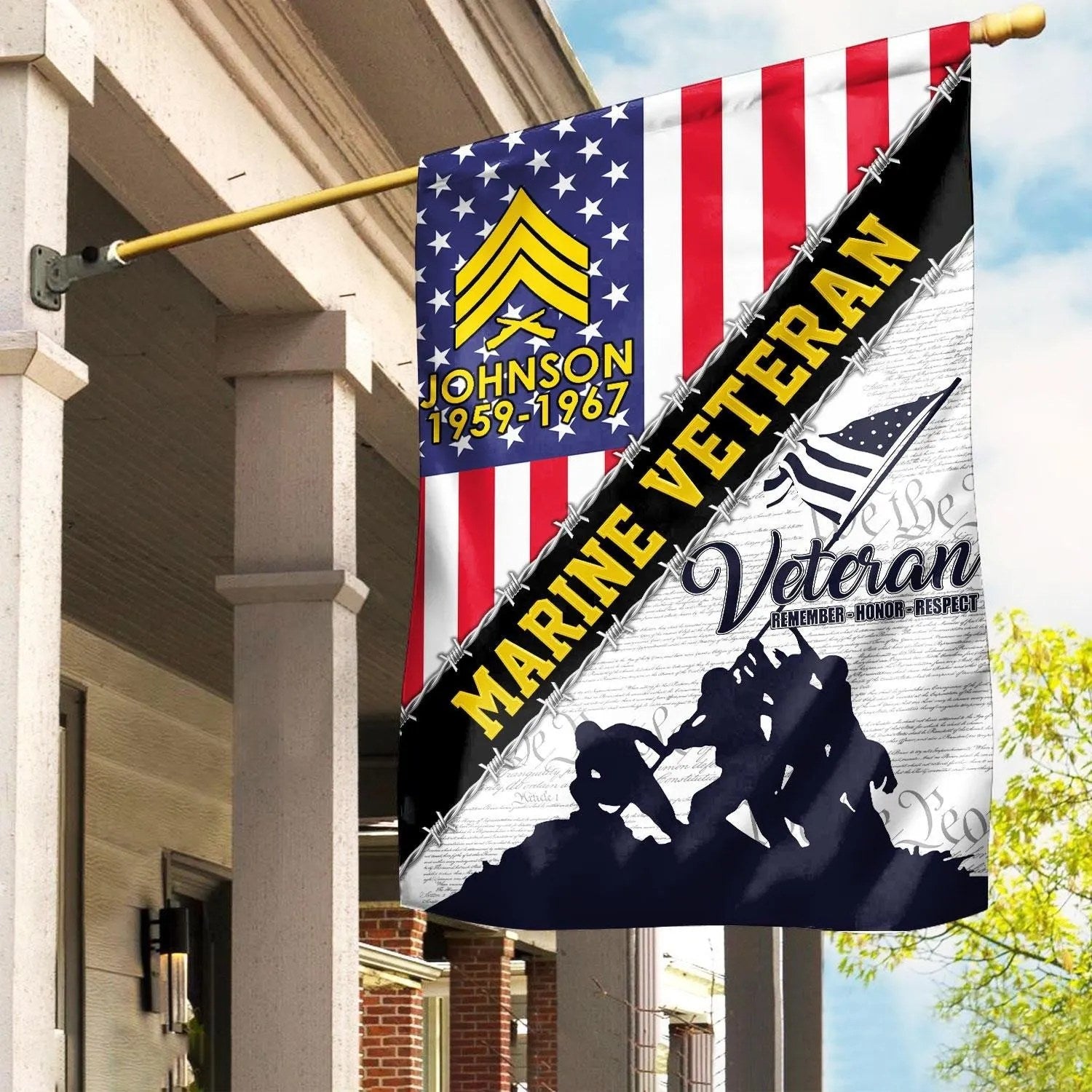 Custom Proud Served US Marine Veteran Flag Pride Military Flag Marines Gifts - Liberish