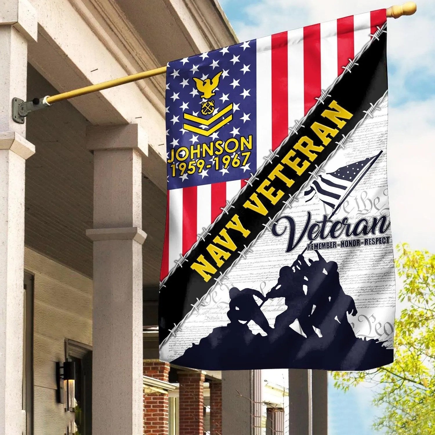 Custom Proud Served US Navy Veteran Flag Pride Military Flag Patriotic Merch Navy Gifts - Liberish