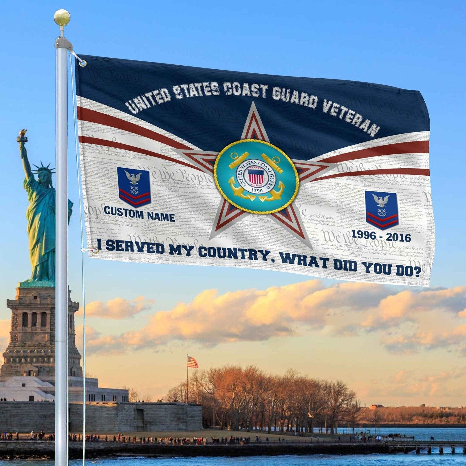 Custom US Coast Guard Flag Veterans Day Honoring All Who Served Flag Patriotic Decor - Liberish