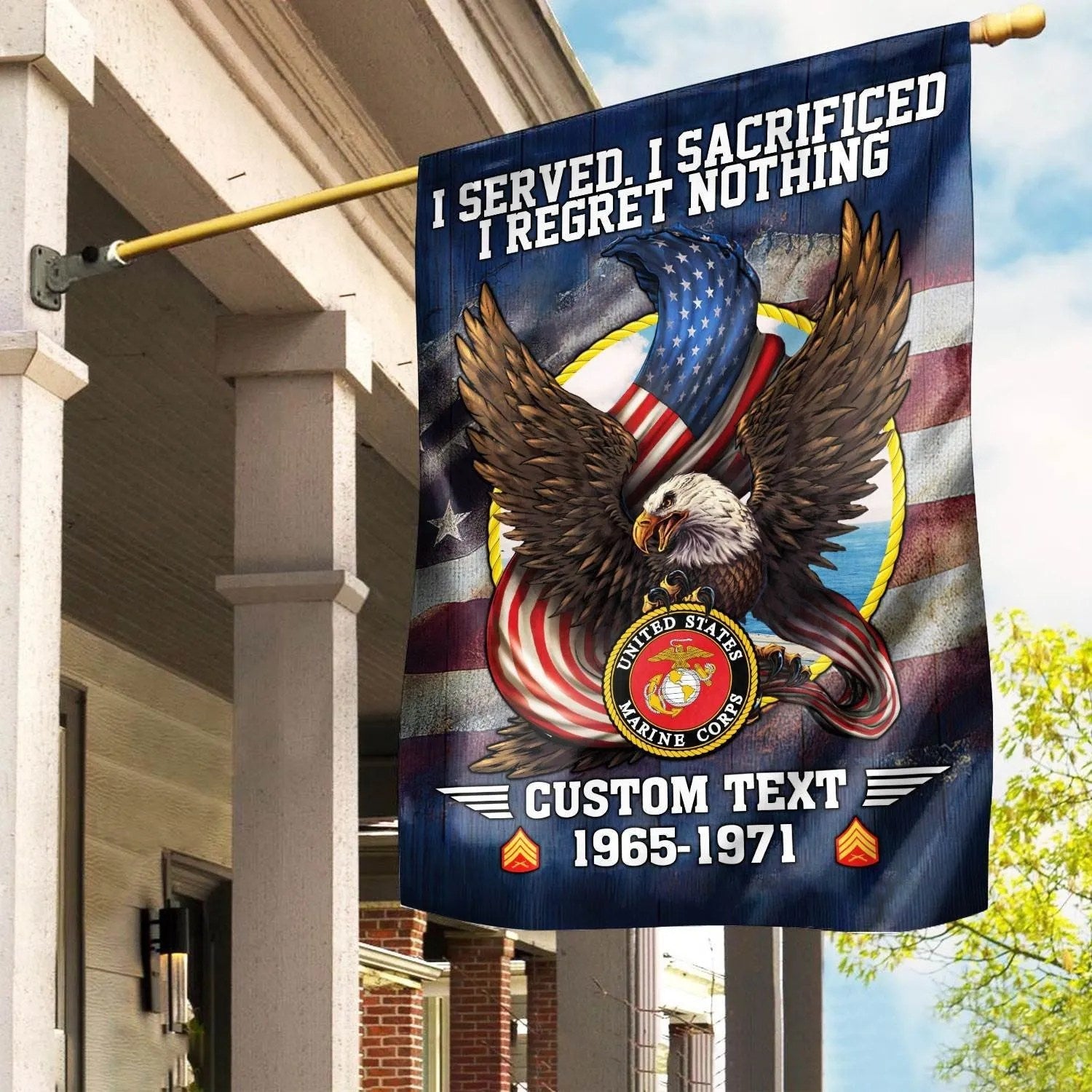 Custom US Marine Corps Flag Patriotic Flag I Served I Sacrificed I Regret Nothing - Liberish