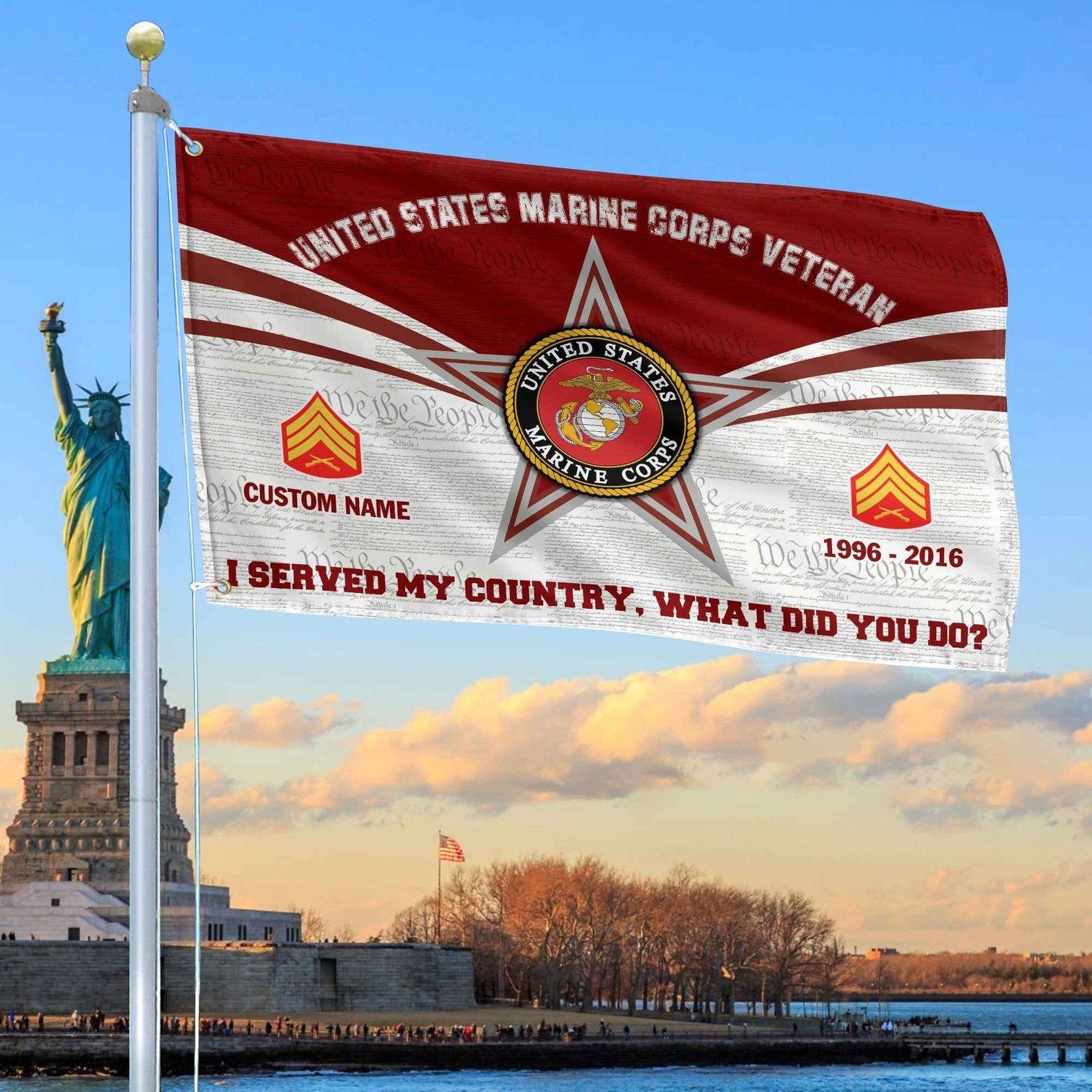Custom US Marine Corps Flag Veterans Day Honoring All Who Served Flag Patriotic Decor - Liberish
