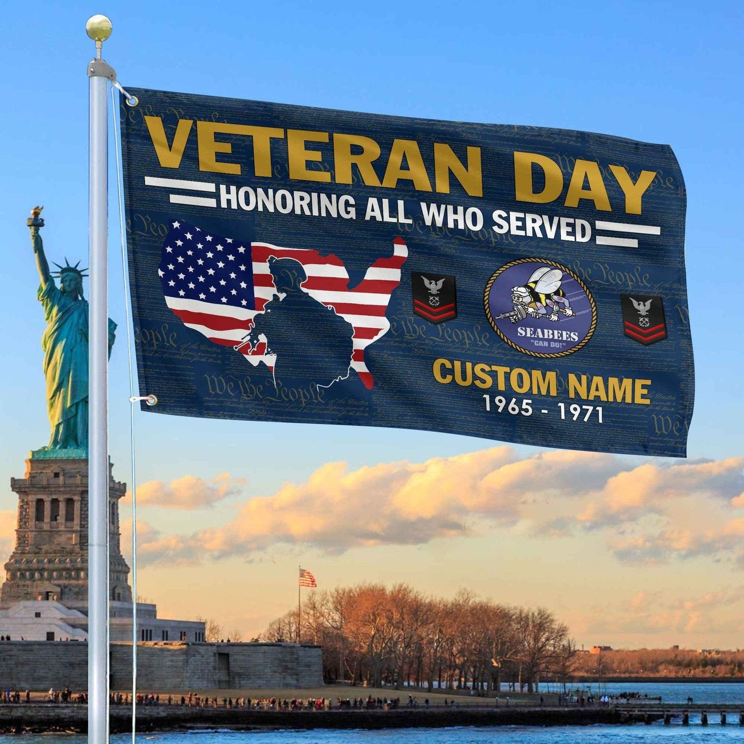 Custom US Seabees Flag Veterans Day Honoring All Who Served Flag Gifts For Seabees - Liberish