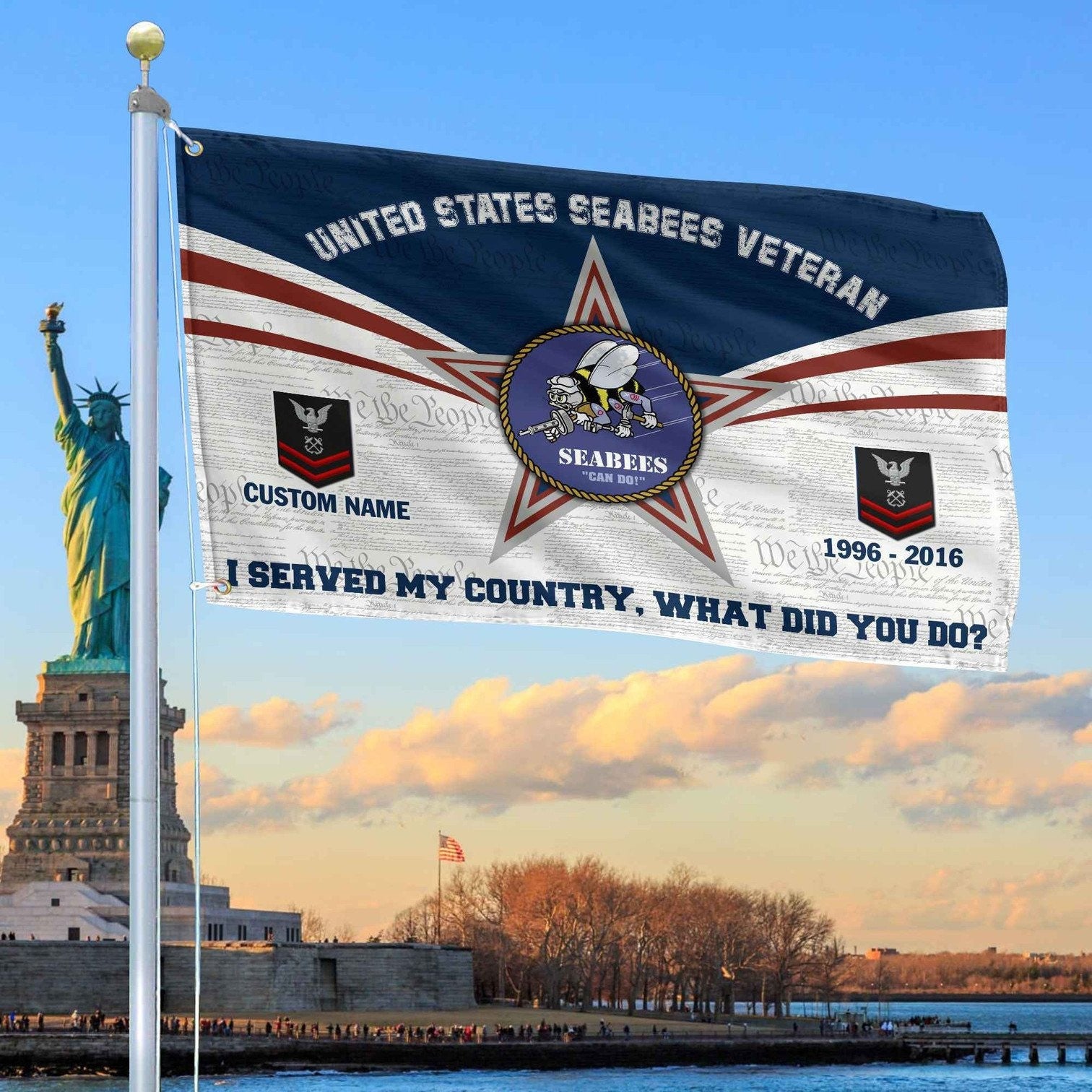 Custom US Seabees Flag Veterans Day Honoring All Who Served Flag Patriotic Decor - Liberish