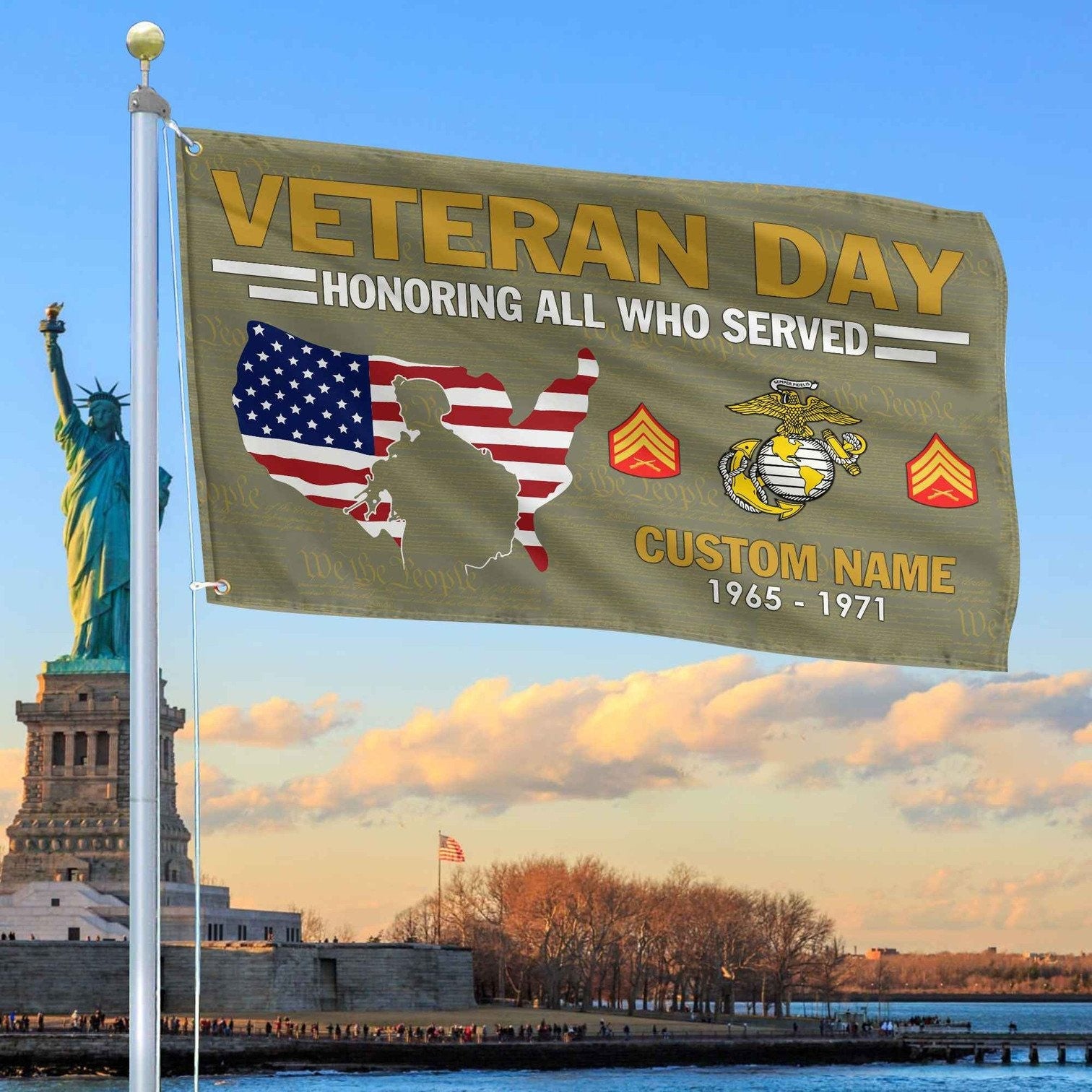 Custom USMC Flag Veterans Day Honoring All Who Served Flag Gifts For Marines - Liberish
