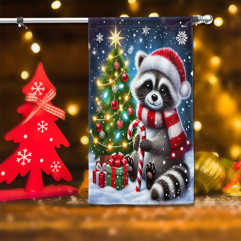 Cute Raccoon Christmas Winter Flag - Liberish