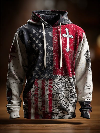 Vintage Faith American Flag Camo Hoodie USA Patriotic Religious Christian Pullover Sweatshirt Gift