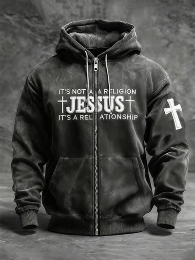 It’s Not a Religion Jesus It’s a Relationship Print Long Sleeve Zip Up Hoodie Christian Faith Pullover Sweatshirt for Men and Women Gift