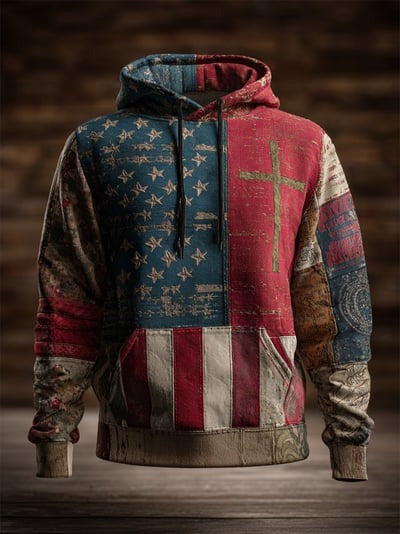 Freedom Vintage Faith American Flag Camo Hoodie USA Patriotic Christian Pullover Sweatshirt Gift