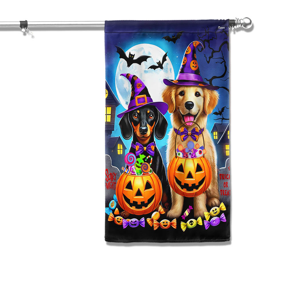 Dachshund And Golden Retriever Dog Halloween Flag - Liberish