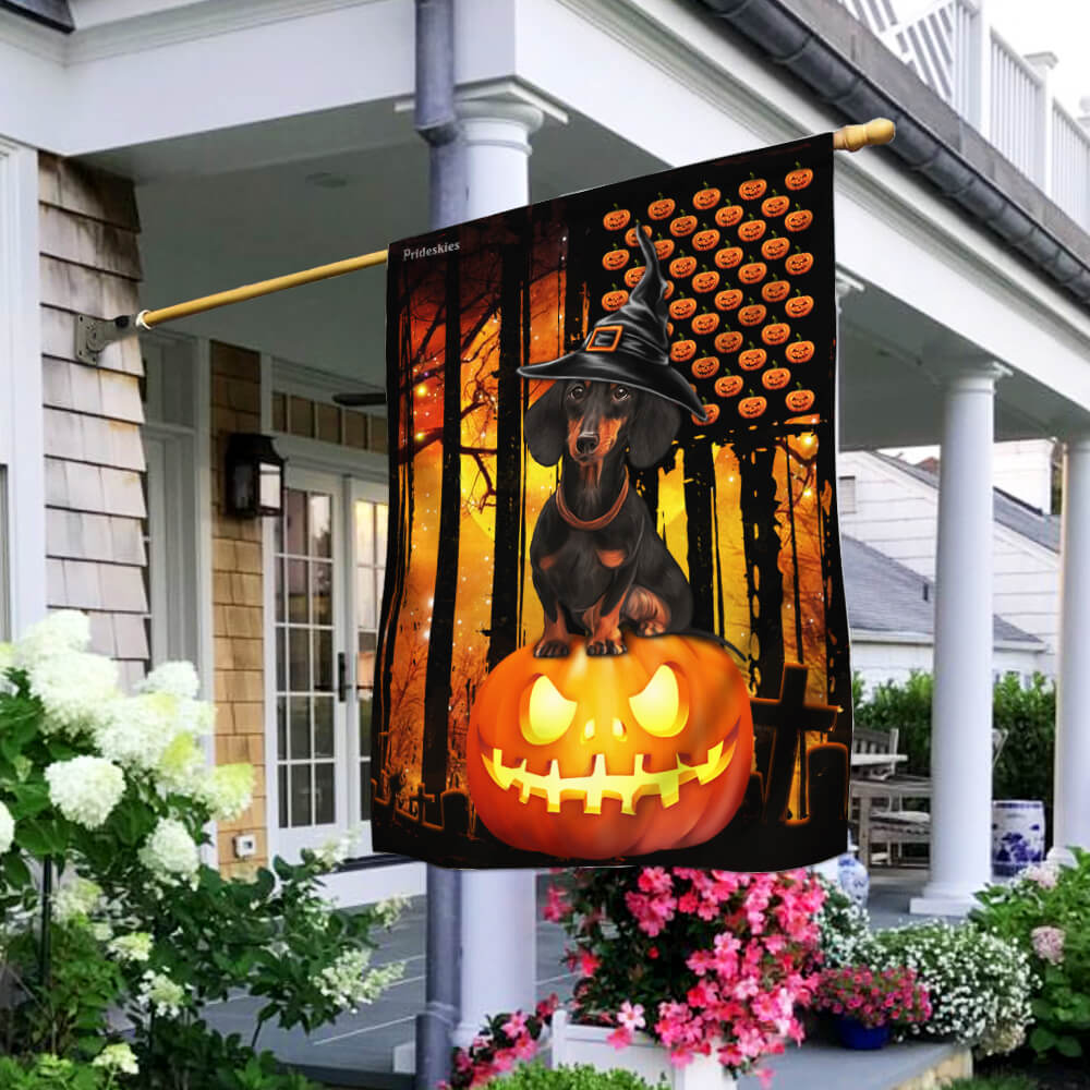 Dachshund Halloween Pumpkin America Flag - Liberish