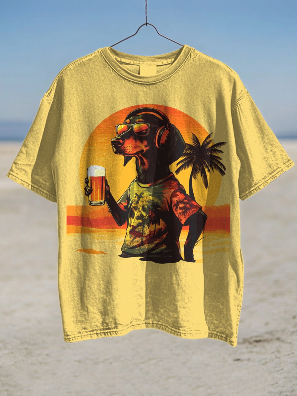 Dachshund Listening To Music And Drinking Beer On Vacation T-Shirt Dachshund Lovers Gifts - Liberish